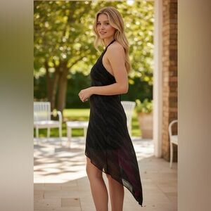 Y2K Fashion Hourglass Women’s Large Elegant Black Halter Beaded Evening Dress